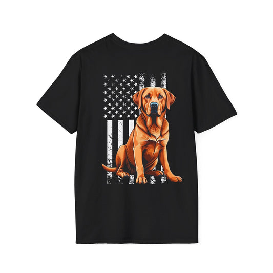 Back Print Fox Red Labrador USA Flag T-Shirt Black
