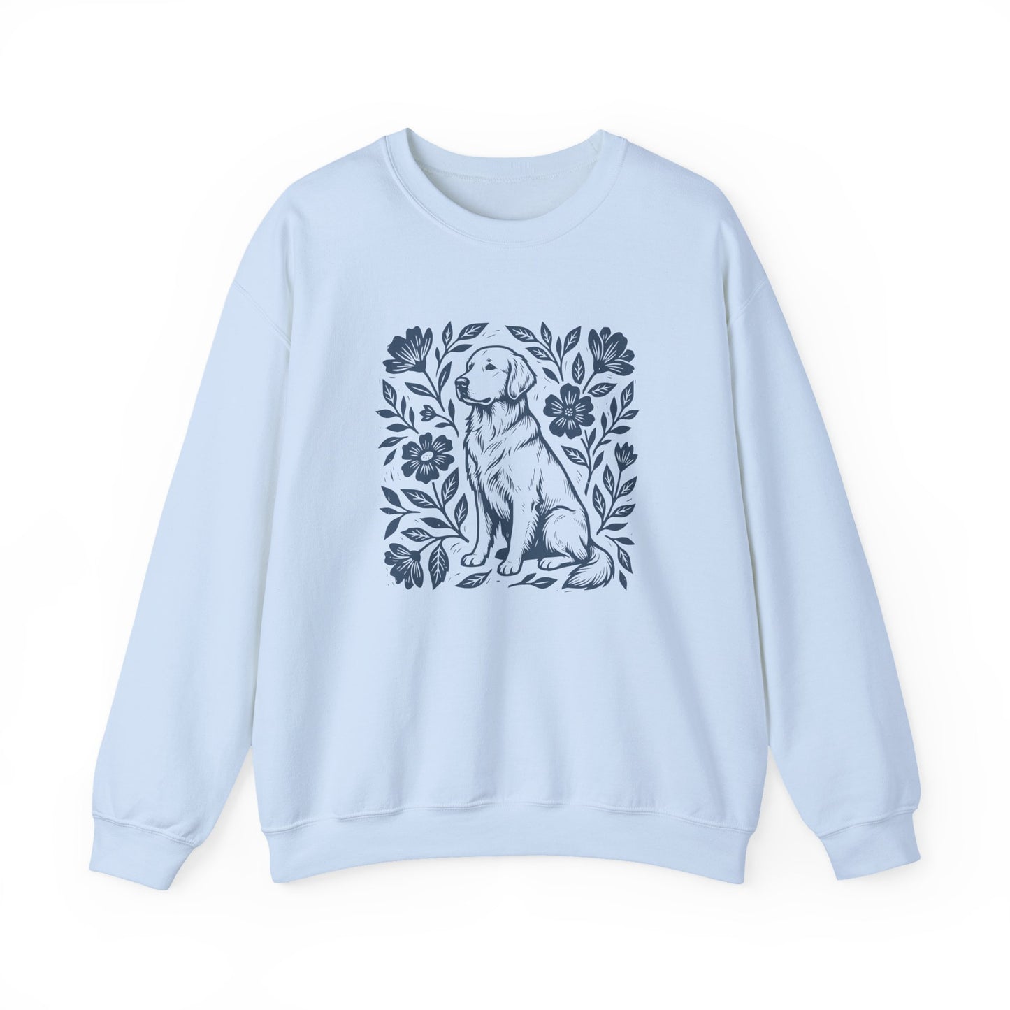 Golden Retriever Linocut Crewneck Sweatshirt Light Blue