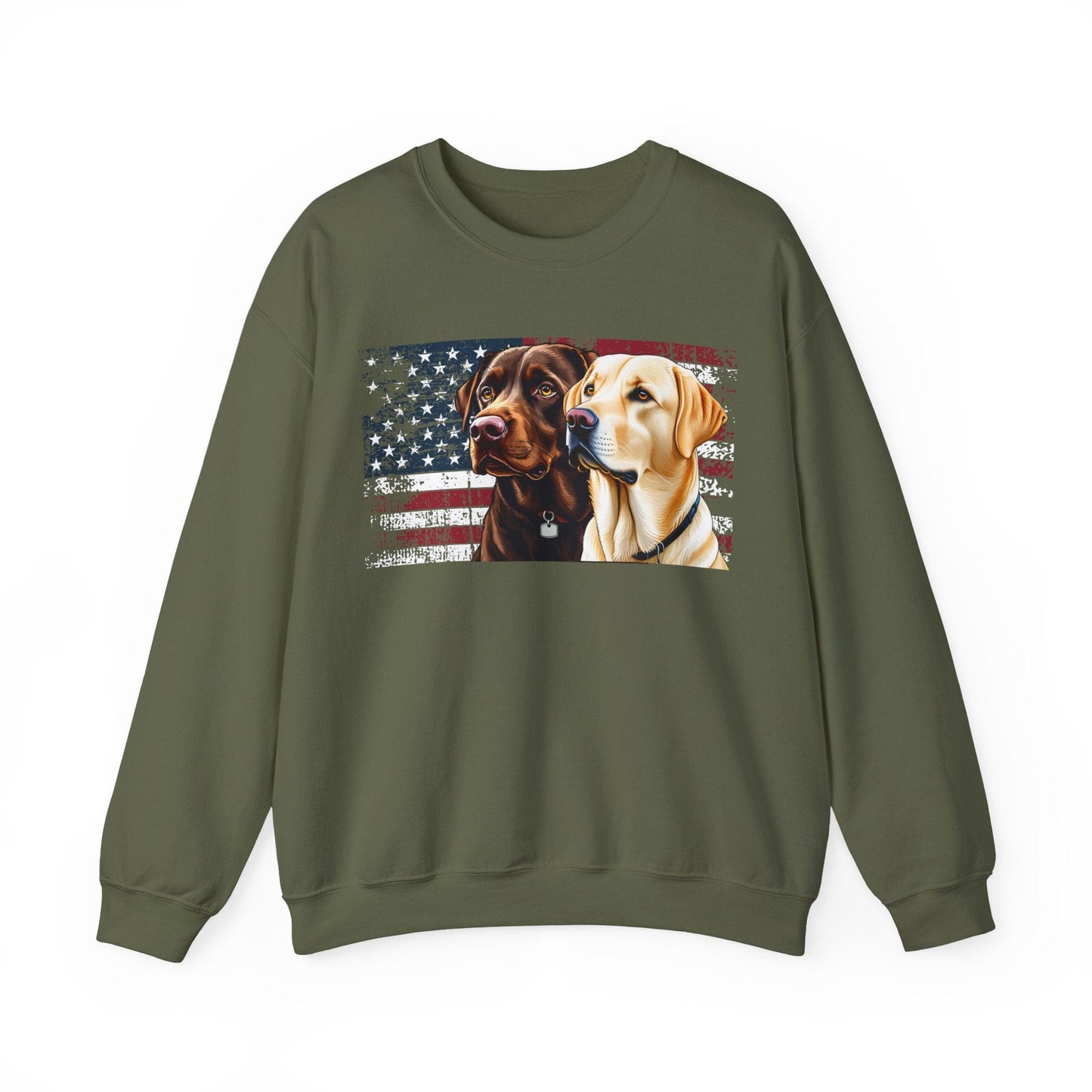Chocolate & Yellow Lab USA Crewneck Sweatshirt Military Green