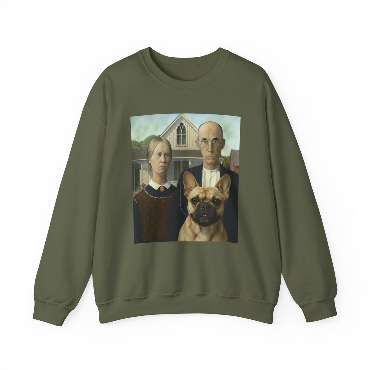 Frenchie American Gothic Crewneck Sweatshirt Military Green