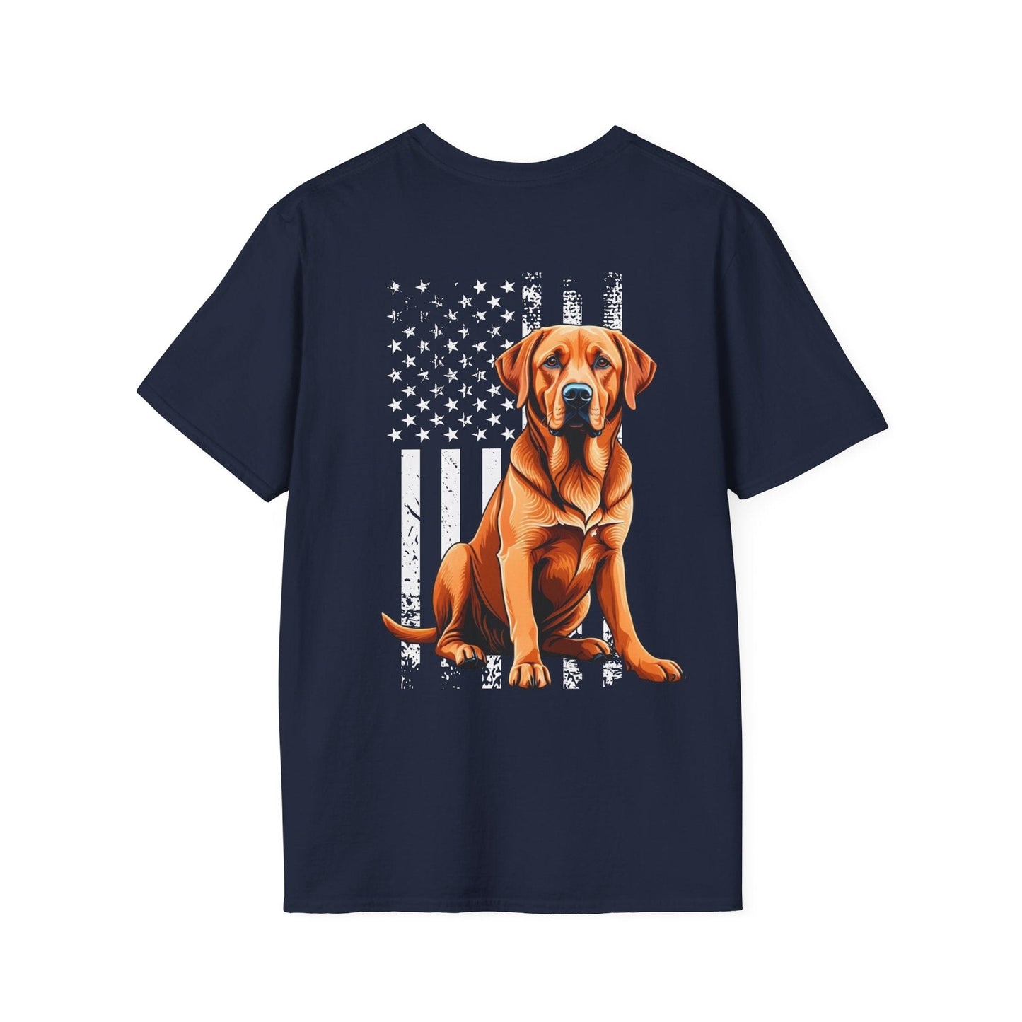 Back Print Fox Red Labrador USA Flag T-Shirt Navy