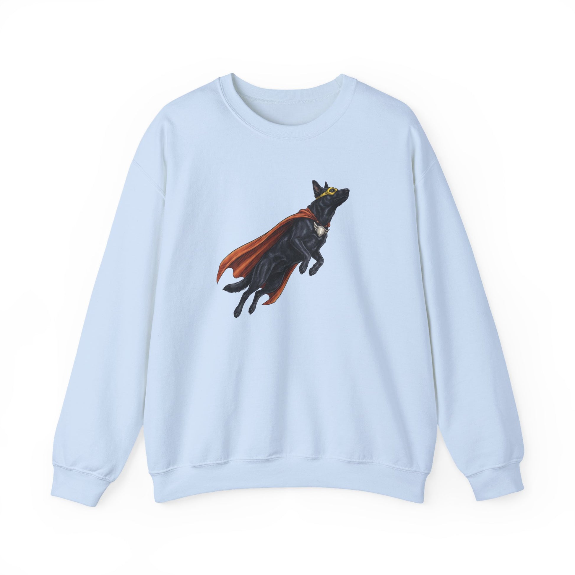 Black German Shepherd Hero Crewneck Sweatshirt Light Blue
