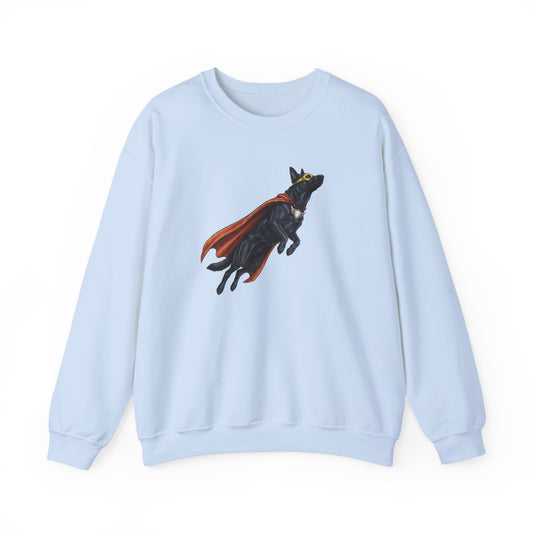 Black German Shepherd Hero Crewneck Sweatshirt Light Blue