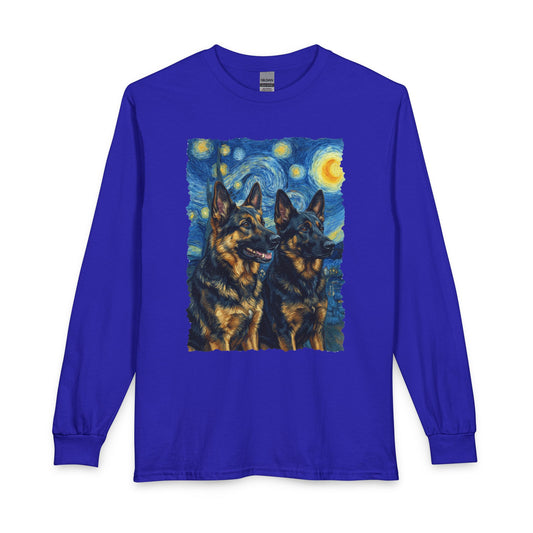 2 German Shepherds Van Gogh Long Sleeve Royal