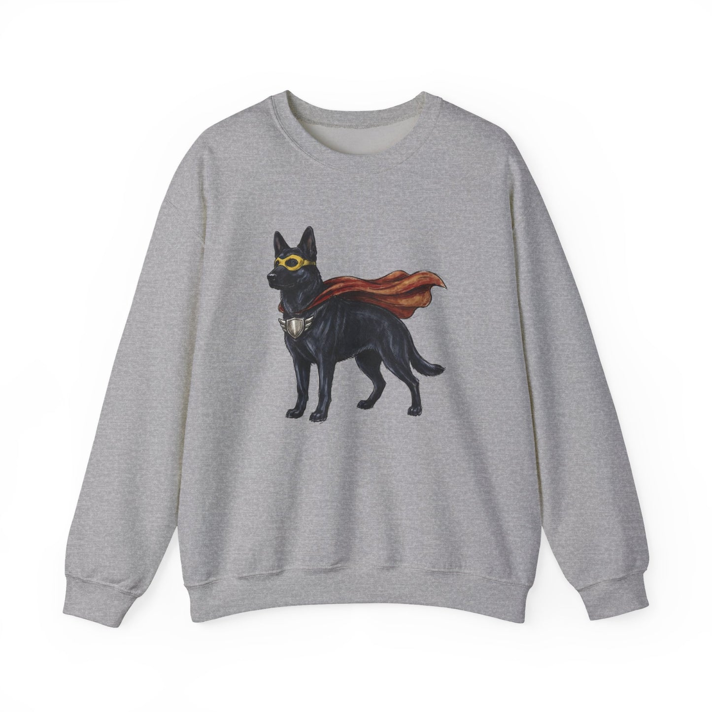 Black German Shepherd Superhero Crewneck Sweatshirt Sport Grey
