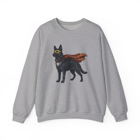 Black German Shepherd Superhero Crewneck Sweatshirt Sport Grey