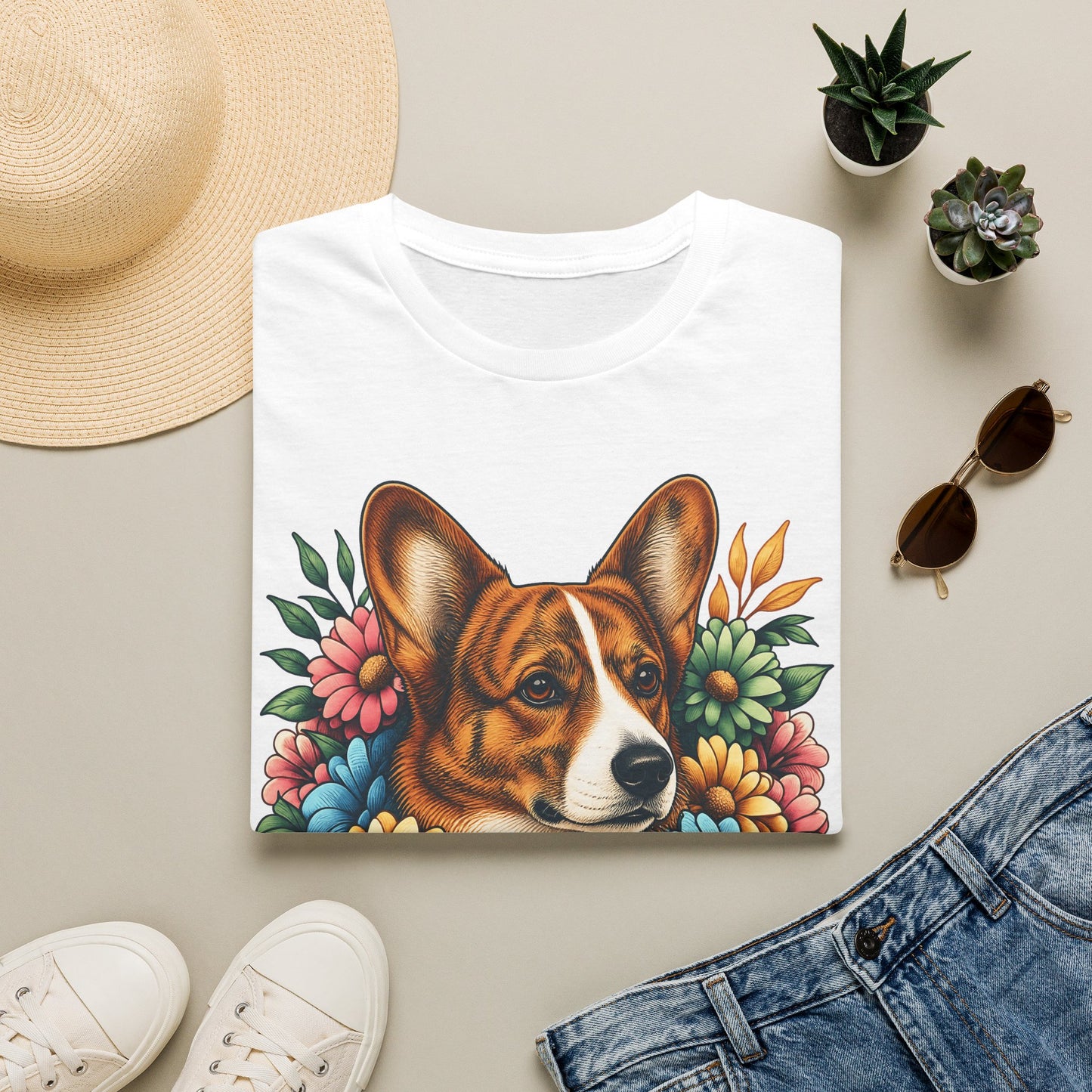 Cardigan Welsh Corgi Red Brindle Flowers