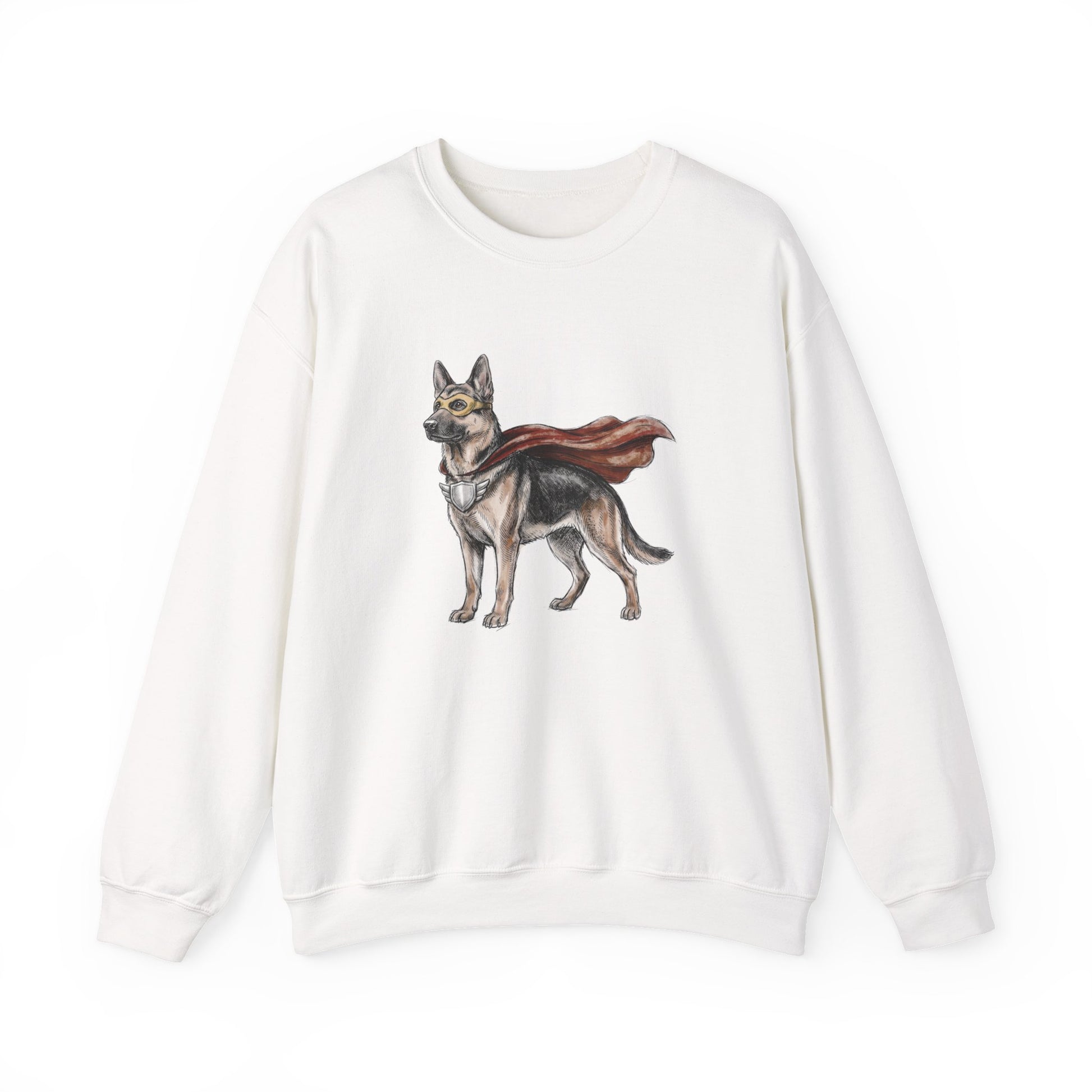 German Shepherd Superhero Crewneck Sweatshirt White
