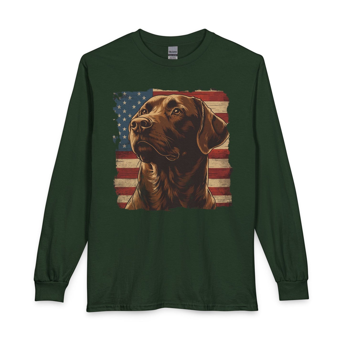 Chocolate Lab USA Flag Long Sleeve