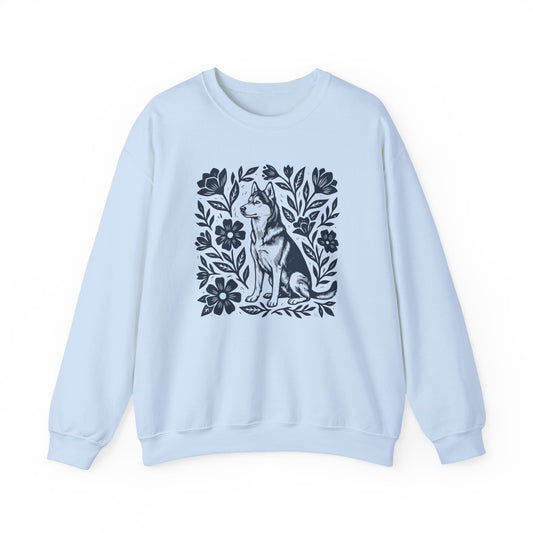 Husky Linocut Crewneck Sweatshirt Light Blue