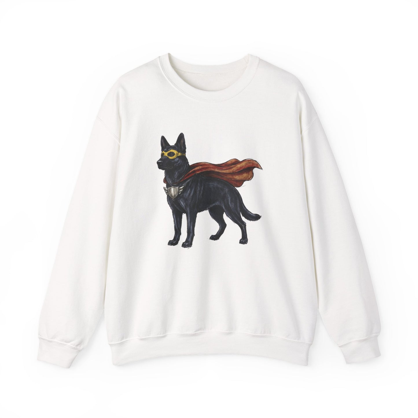 Black German Shepherd Superhero Crewneck Sweatshirt White