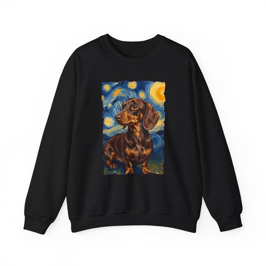 Dachshund Van Gogh Chocolate Crewneck Sweatshirt Black