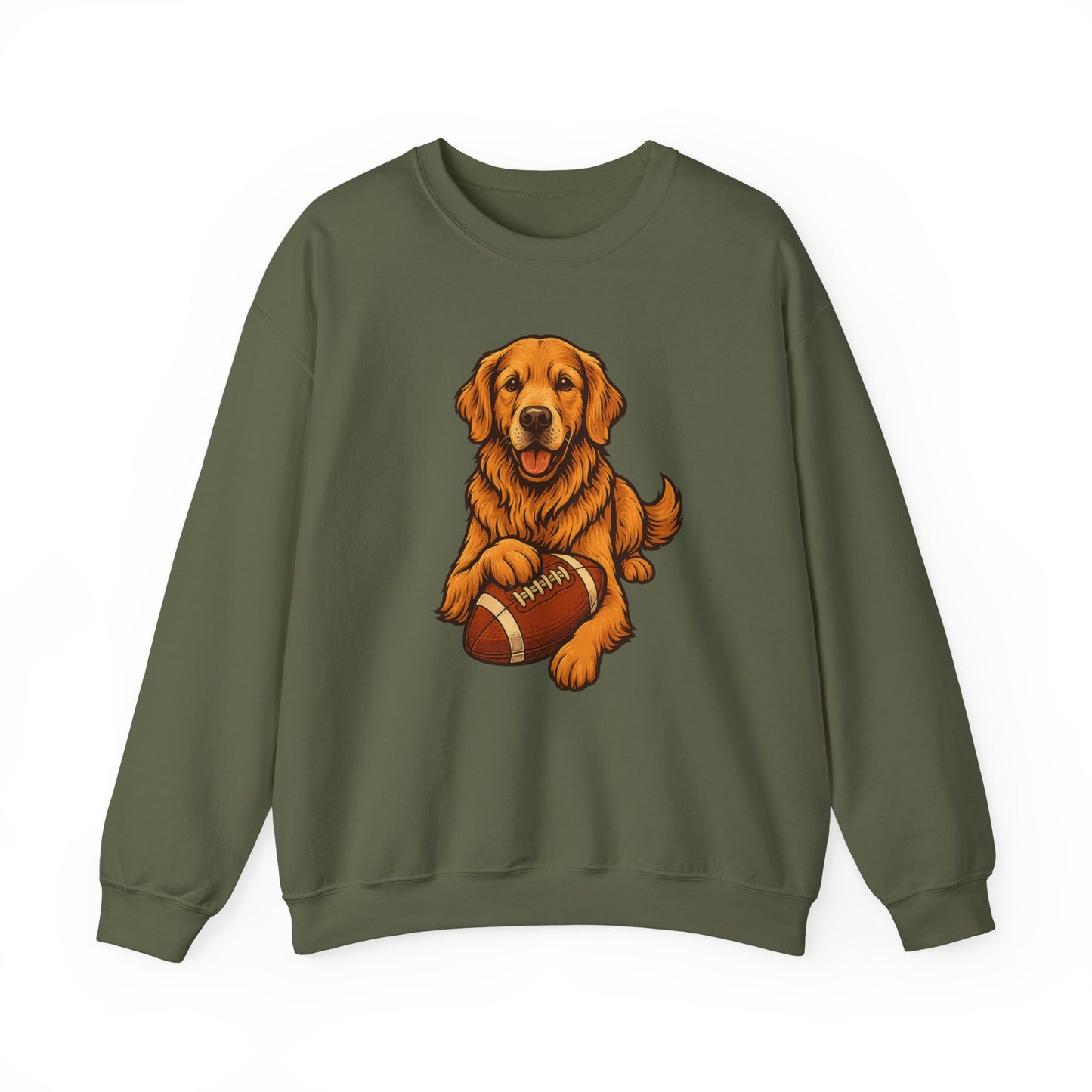 Golden Retriever Football Crewneck Sweatshirt Military Green
