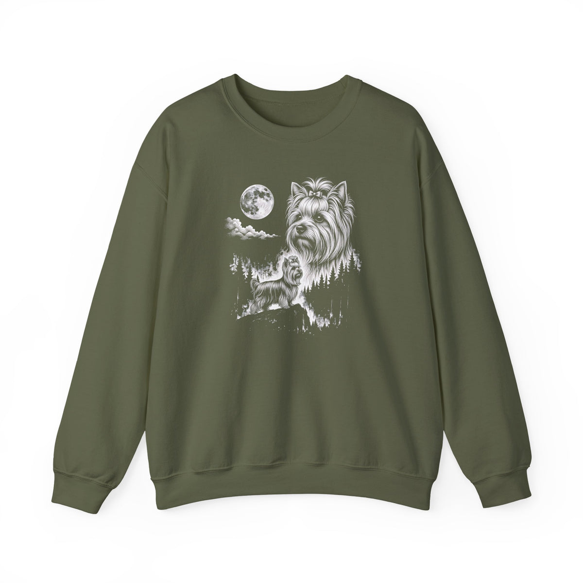Yorkshire Terrier Moonlight Crewneck Sweatshirt Military Green
