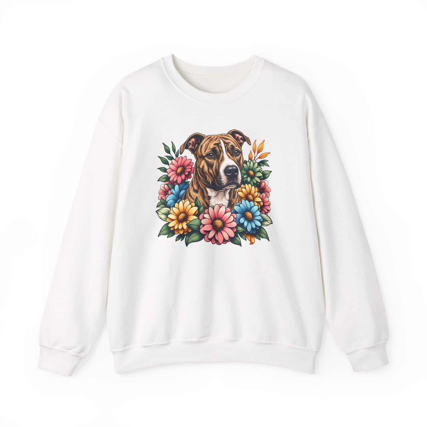 Pitbull Brindle Flower Wreath Crewneck Sweatshirt