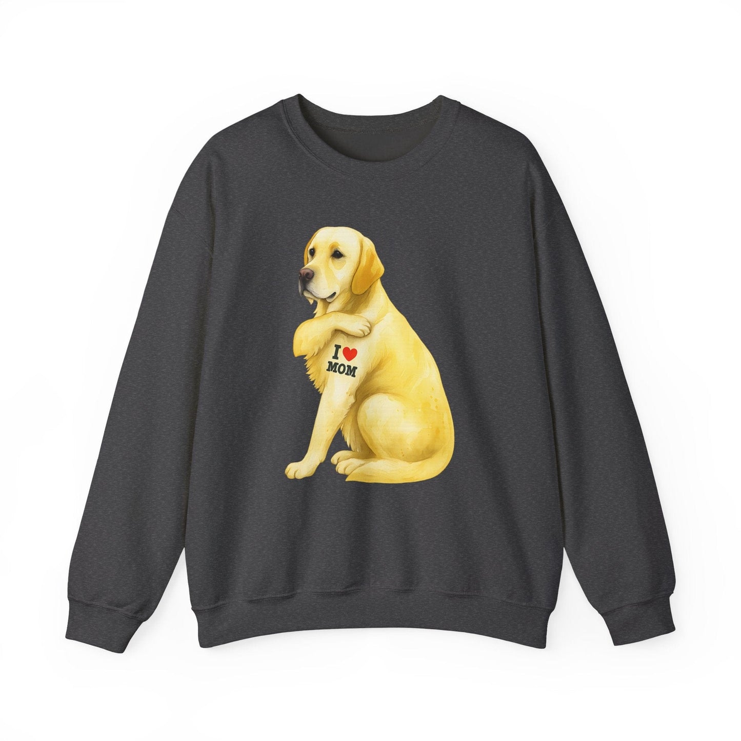 Yellow Labrador I Love Mom Crewneck Sweatshirt Dark Heather