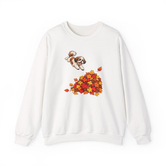 Shih Tzu Fall Leaves Crewneck Sweatshirt White