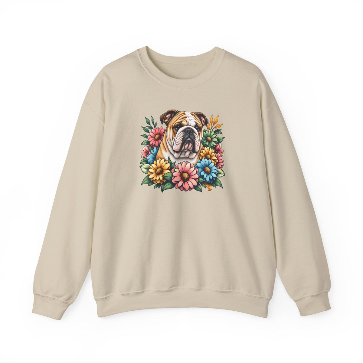 English Bulldog Flower Wreath Crewneck Sweatshirt Sand