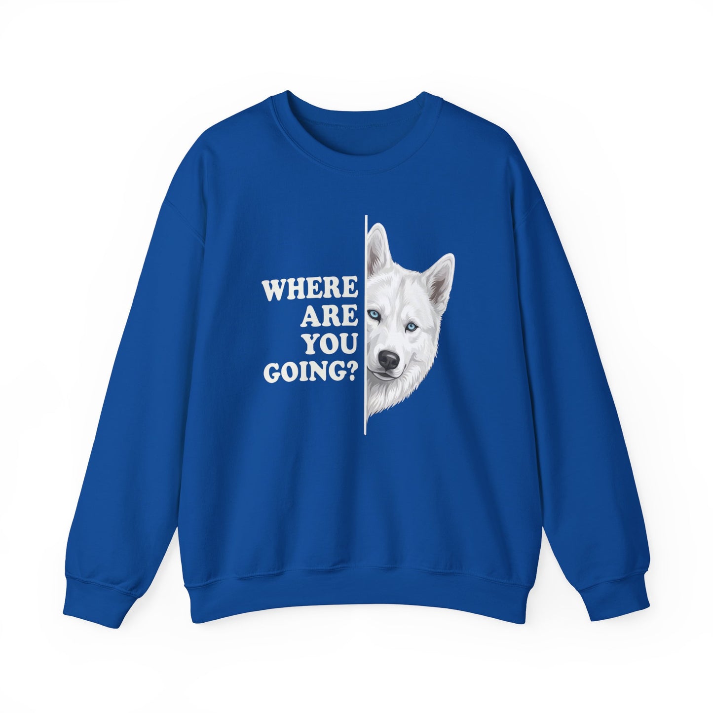 White Husky Alert Crewneck Sweatshirt Royal