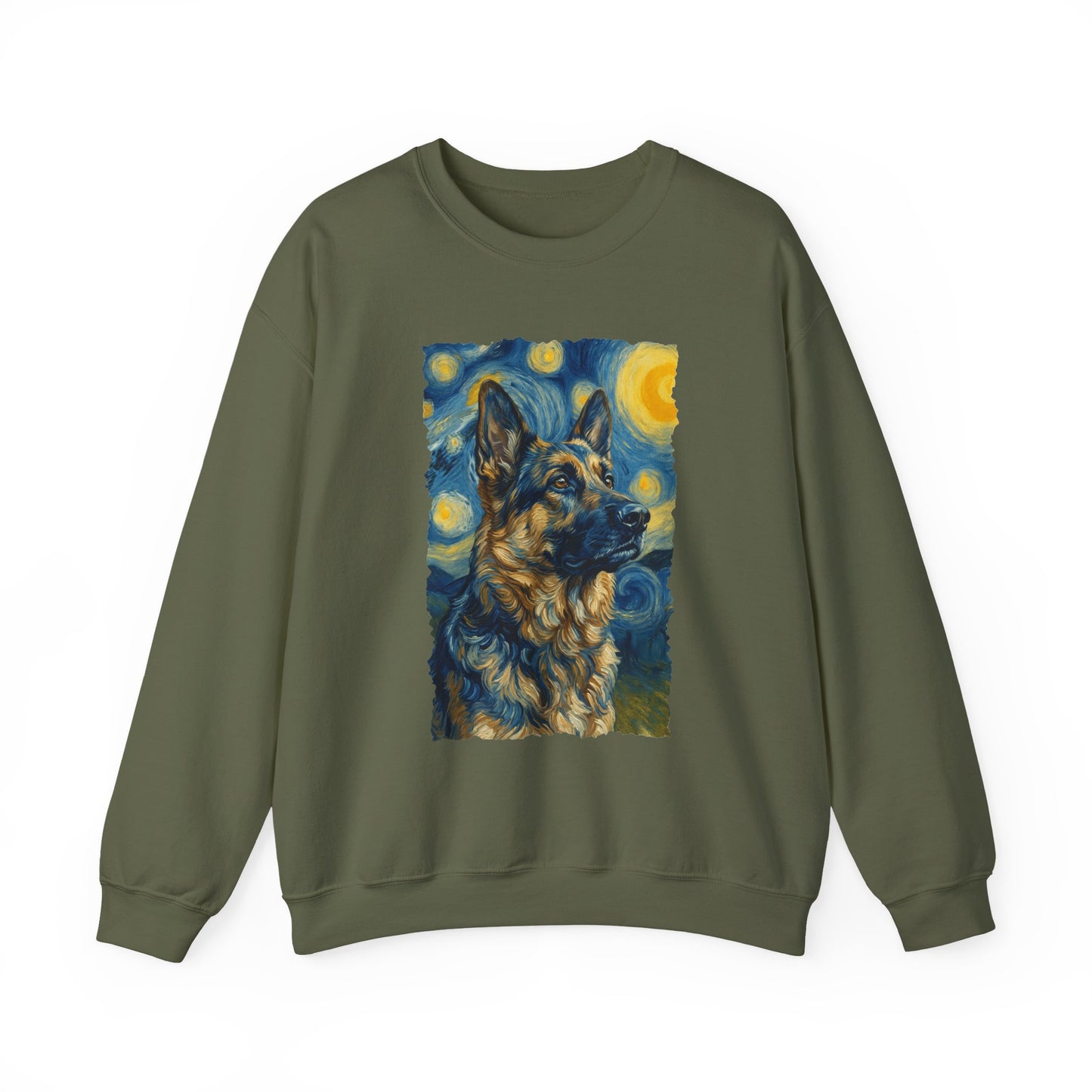German Shepherd van Gogh Crewneck Sweatshirt Military Green