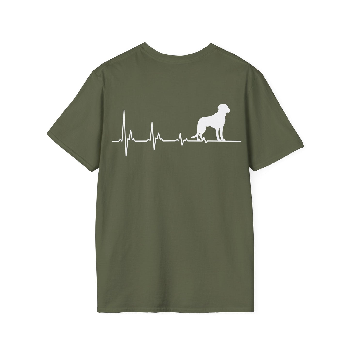 Back Print Labrador Heartbeat T-Shirt Military Green