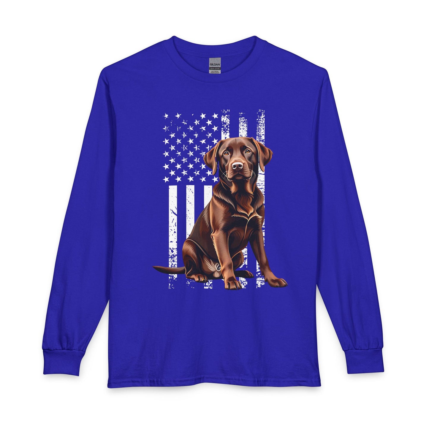 Chocolate Labrador USA Flag Long Sleeve