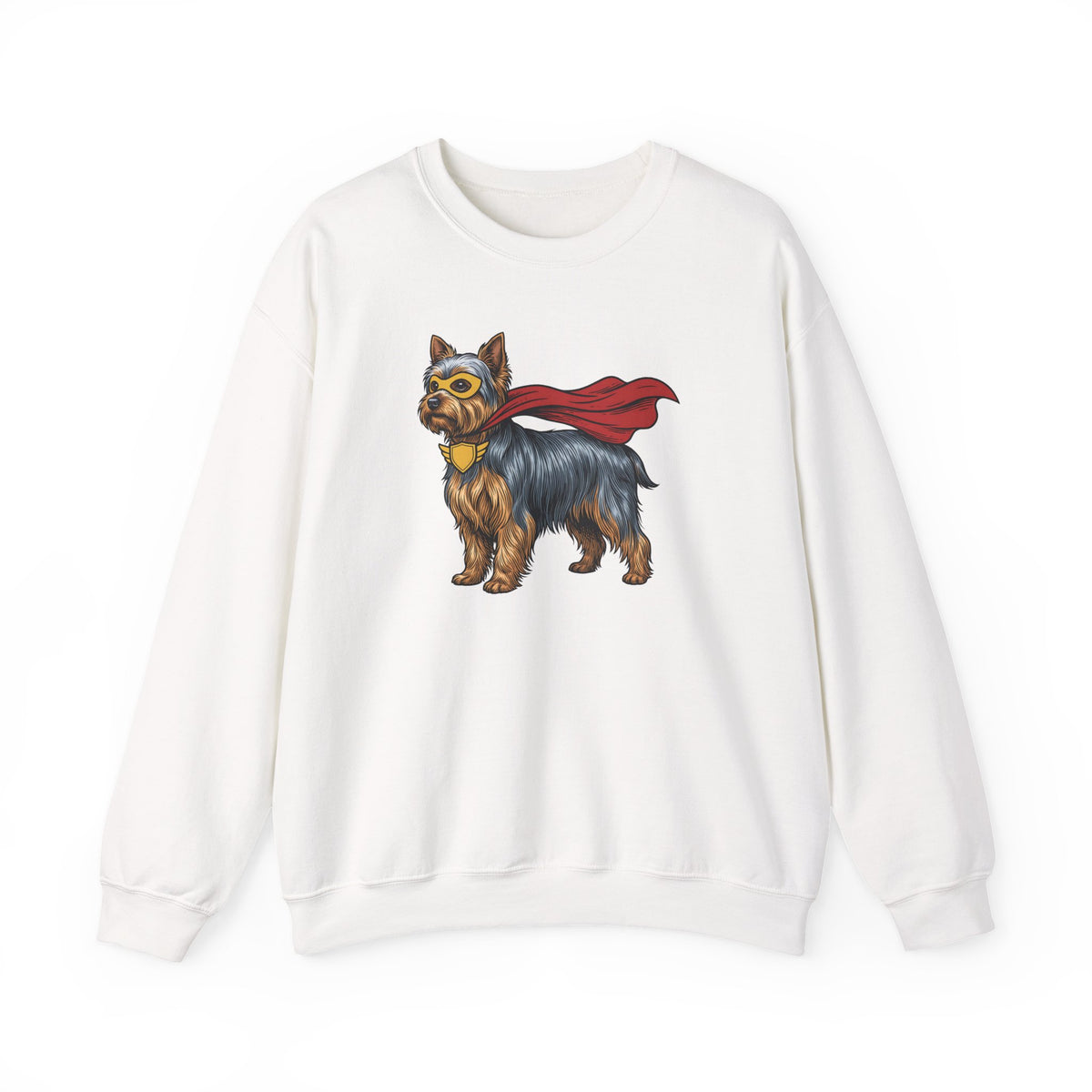 Yorkshire Terrier Superhero Crewneck Sweatshirt White