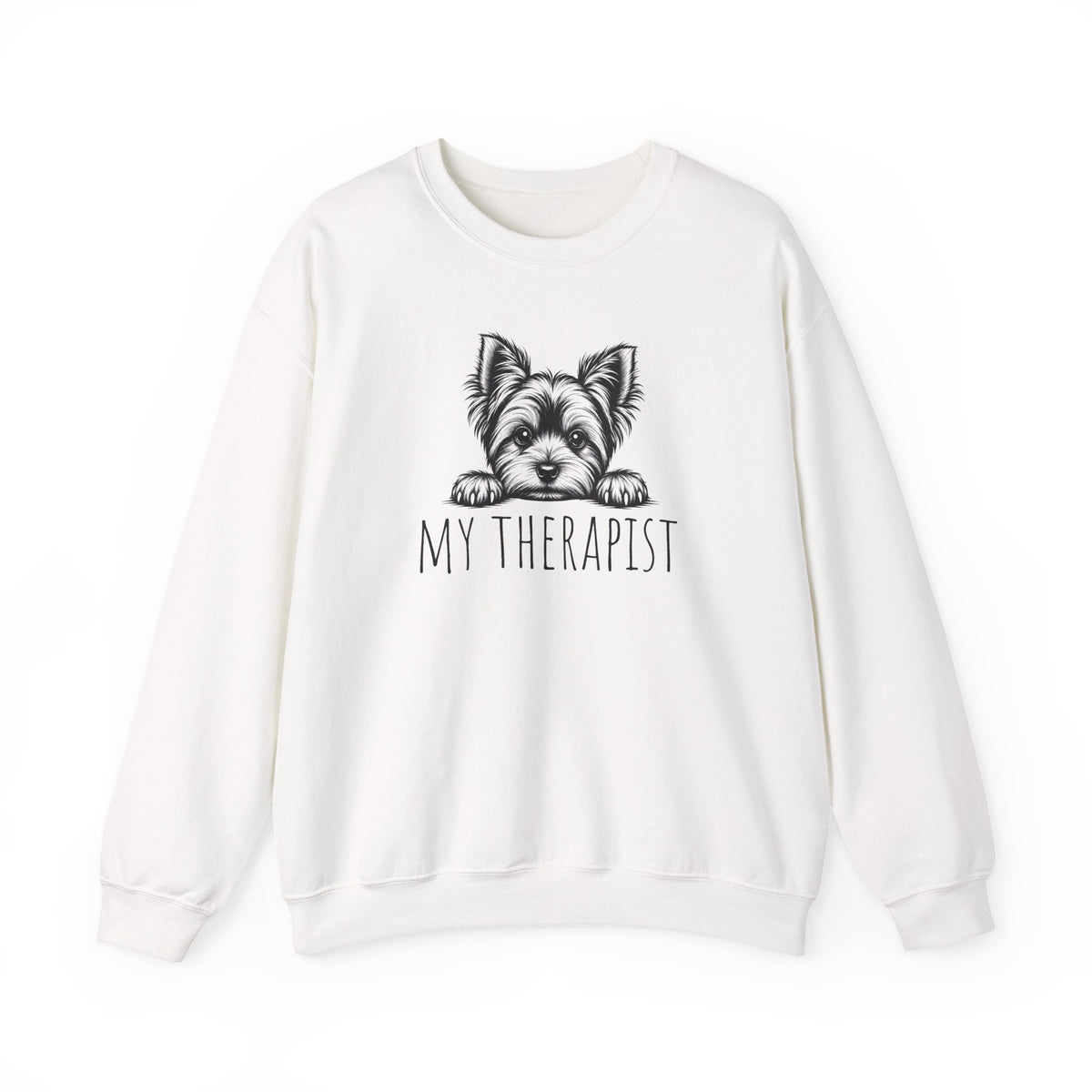 Yorkshire Terrier My Therapist Crewneck Sweatshirt White