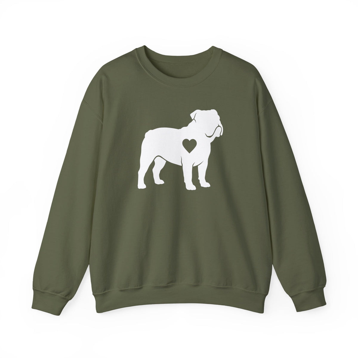 English Bulldog Heart Silhouette Crewneck Sweatshirt Military Green