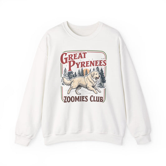 Great Pyrenees Zoomies Club Crewneck Sweatshirt White