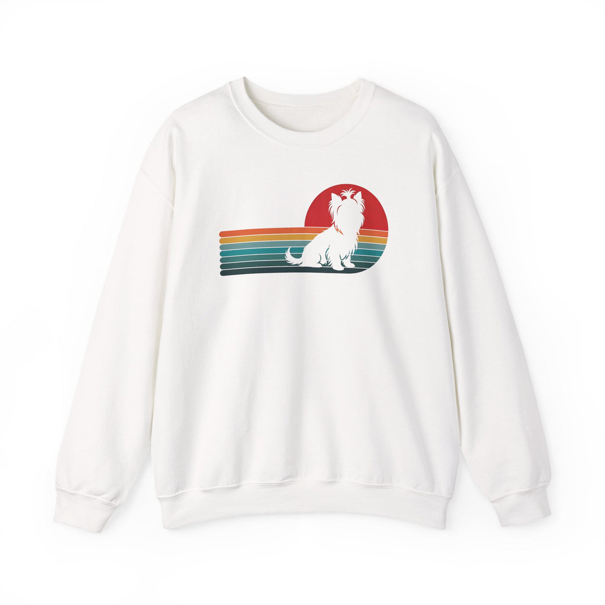 Yorkshire Terrier Retro Sunset Crewneck Sweatshirt White
