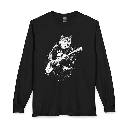 Shiba Inu Guitar Long Sleeve Black