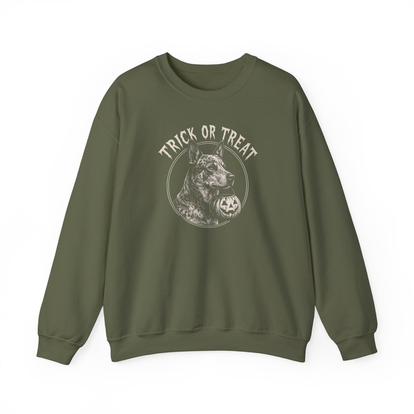Blue Heeler Trick or Treat Halloween Crewneck Sweatshirt