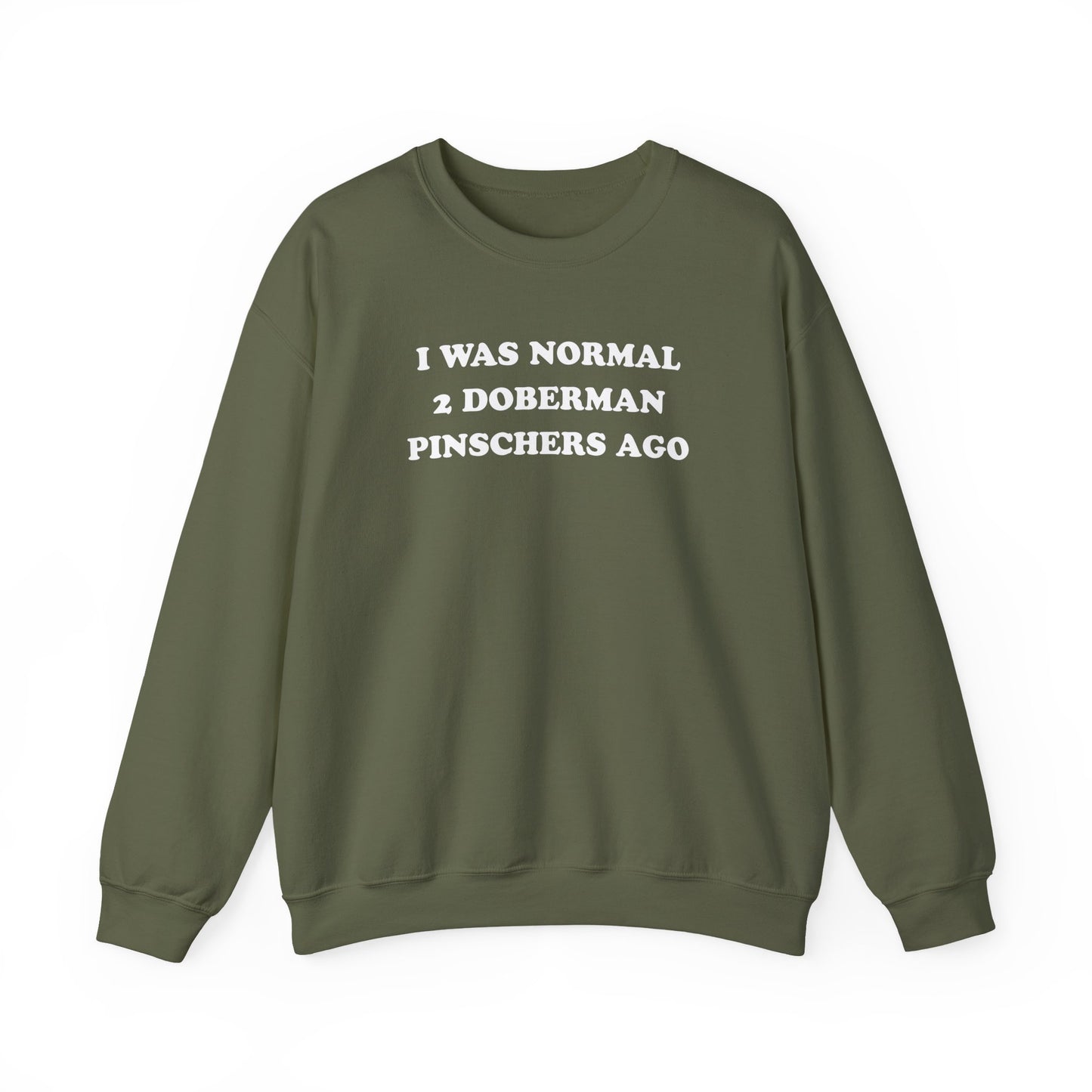 2 Doberman Pinschers Crewneck Sweatshirt Military Green