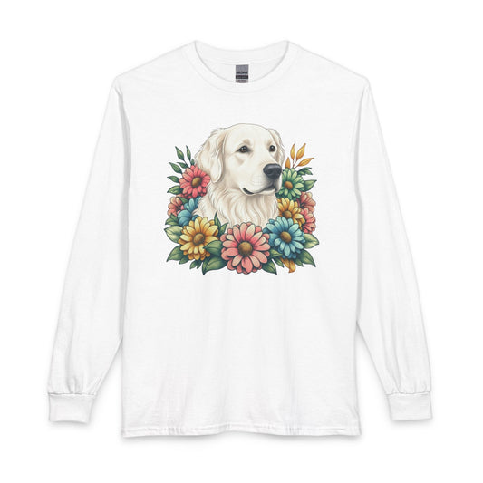 White Golden Retriever Flower Long Sleeve