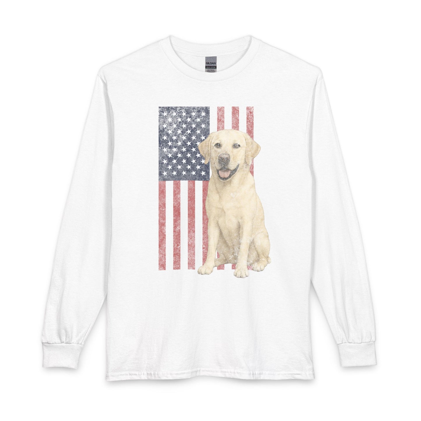 Yellow Labrador USA Flag Faded Long Sleeve
