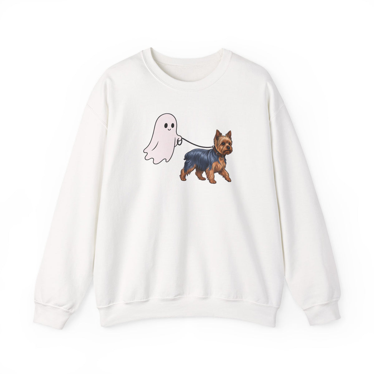 Yorkshire Terrier Ghost Walk Crewneck Sweatshirt White