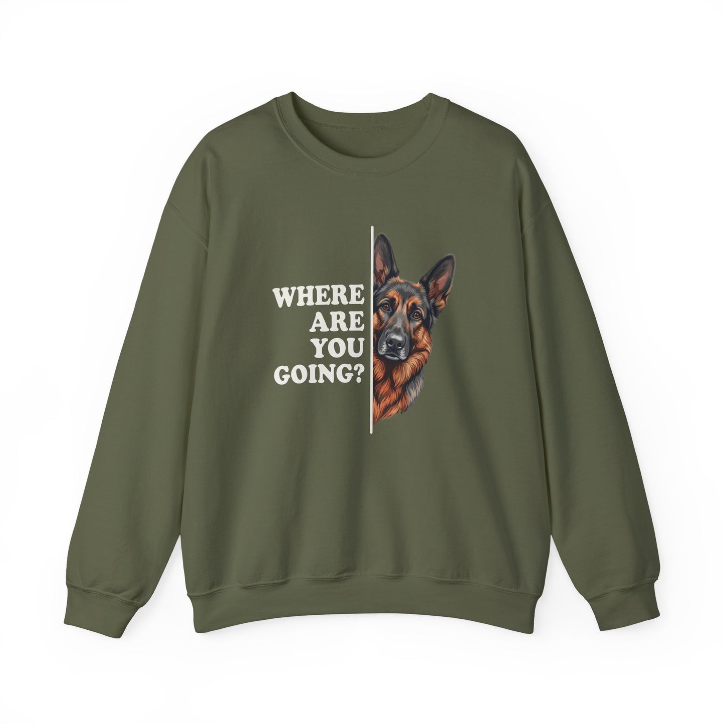 Sable German Shepherd Following Crewneck Sweatshirt Military Green