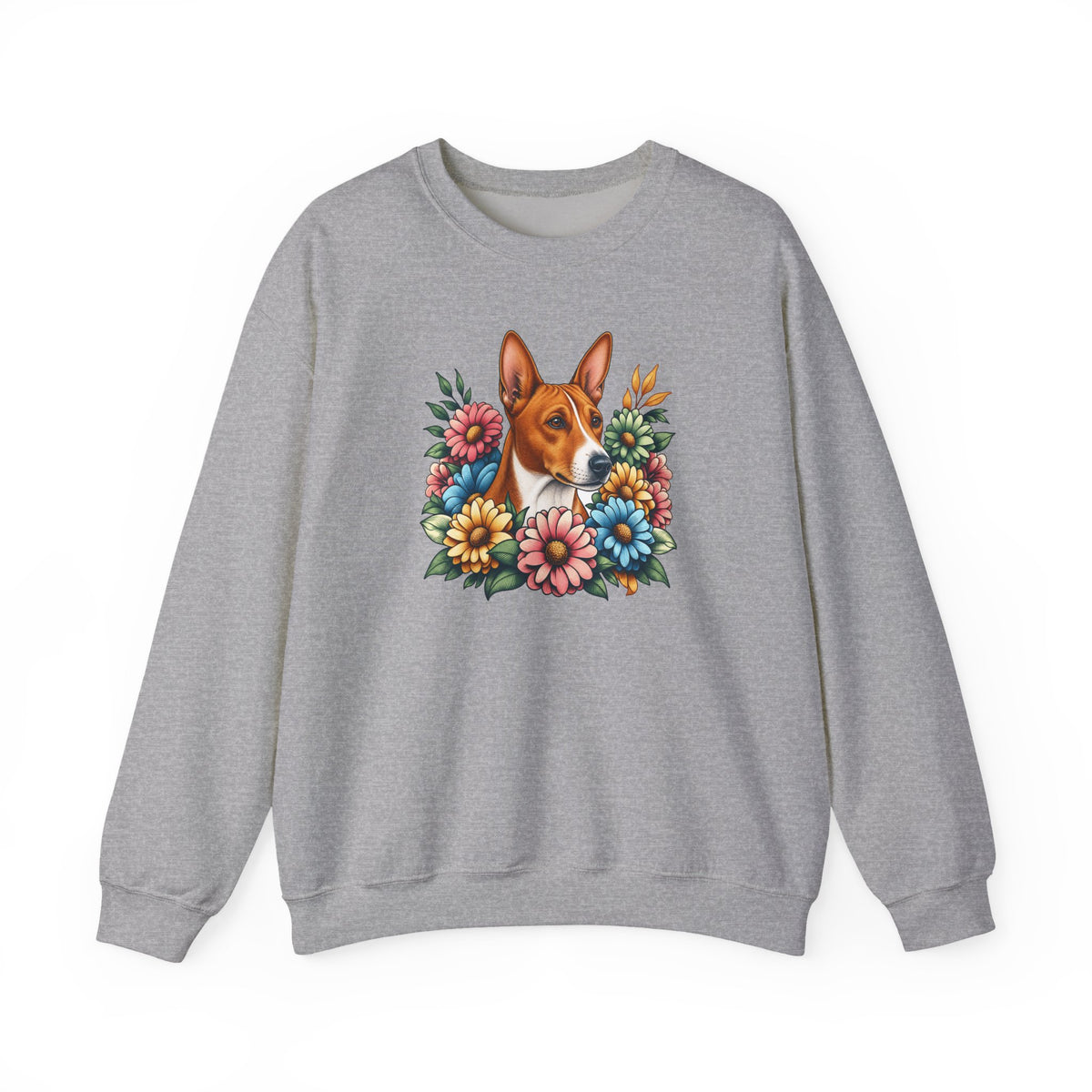 Basenji Flower Wreath Crewneck Sweatshirt