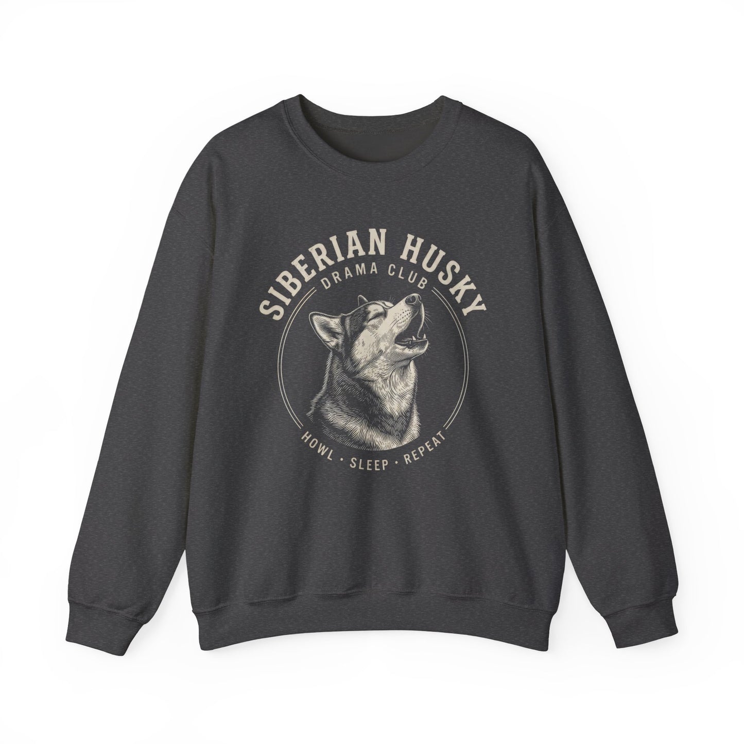 Siberian Husky Drama Club Crewneck Sweatshirt Dark Heather