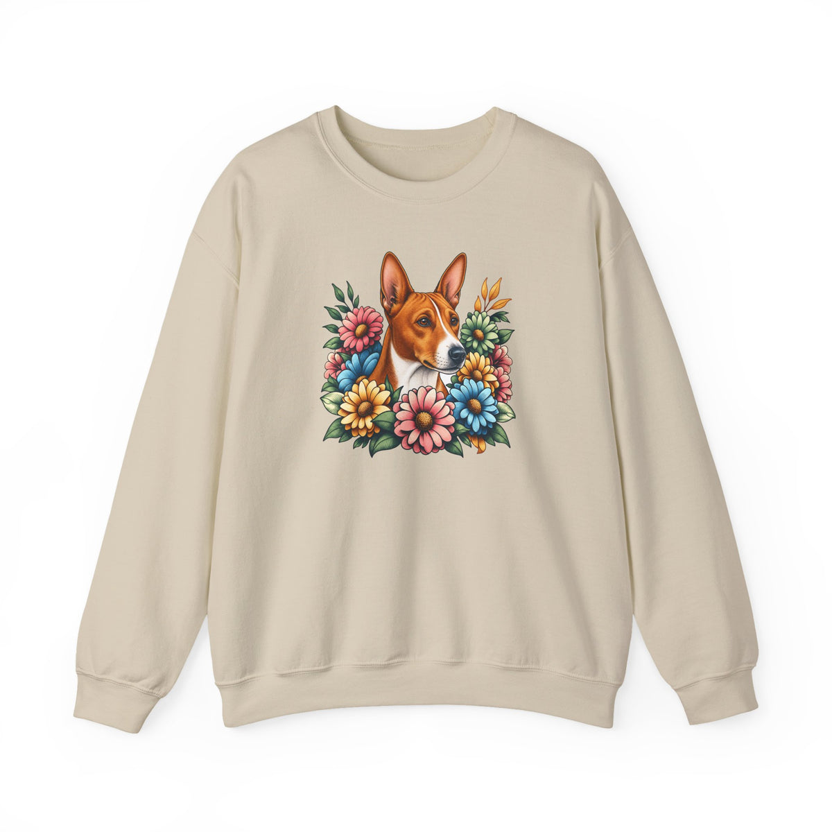 Basenji Flower Wreath Crewneck Sweatshirt