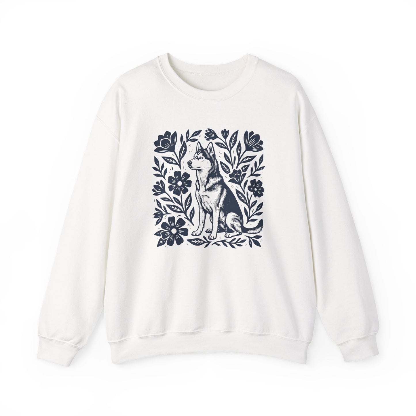 Husky Linocut Crewneck Sweatshirt White