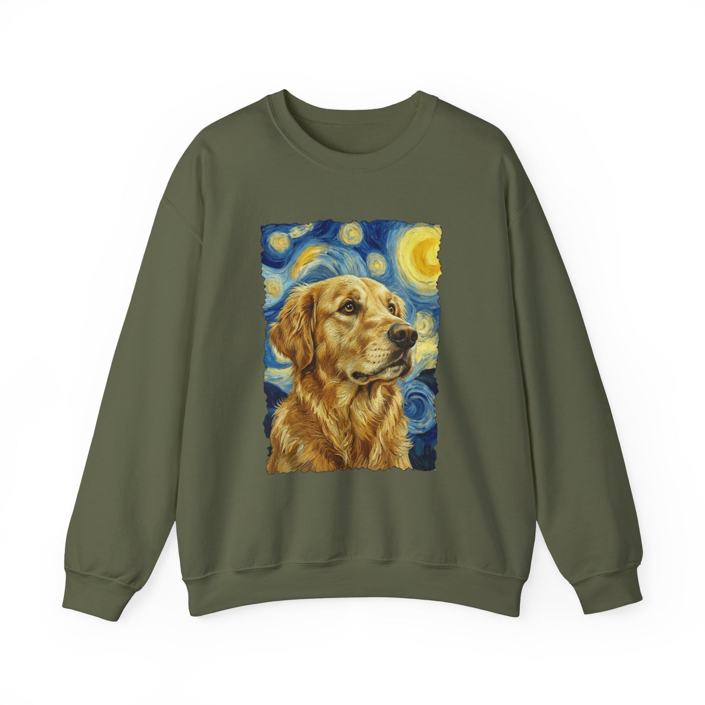 Golden Retriever Van Gogh Crewneck Sweatshirt Military Green