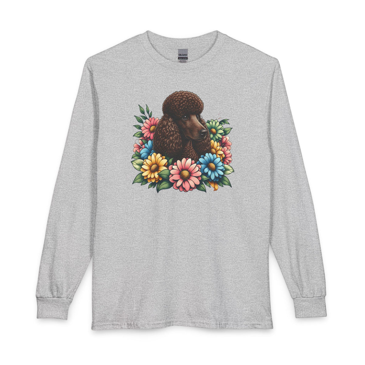 Standard Poodle Flower Wreath Chocolate Long Sleeve