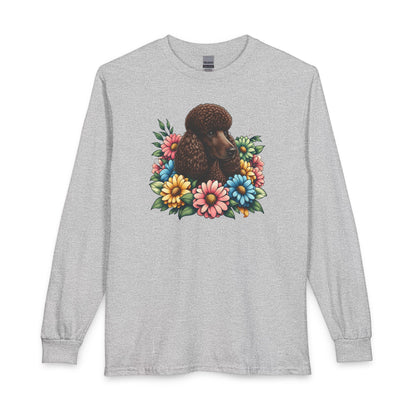 Standard Poodle Flower Wreath Chocolate Long Sleeve