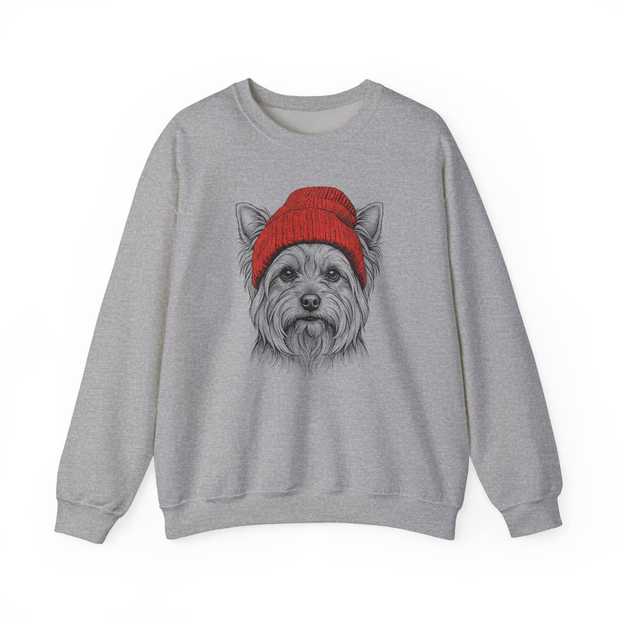 Yorkshire Terrier Beanie Crewneck Sweatshirt Sport Grey