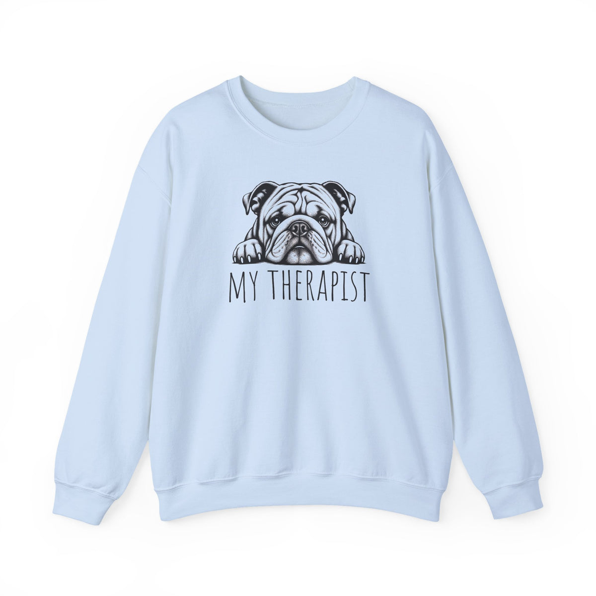 English Bulldog My Therapist Crewneck Sweatshirt Light Blue