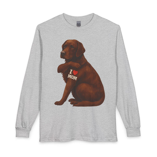 Chocolate Labrador I Love Mom Long Sleeve Sport Grey