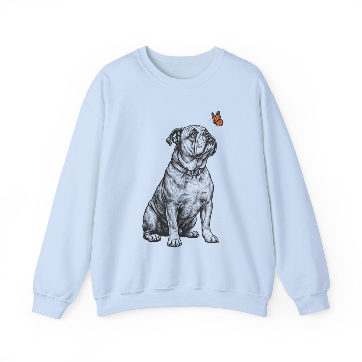 English Bulldog Butterfly Crewneck Sweatshirt Light Blue