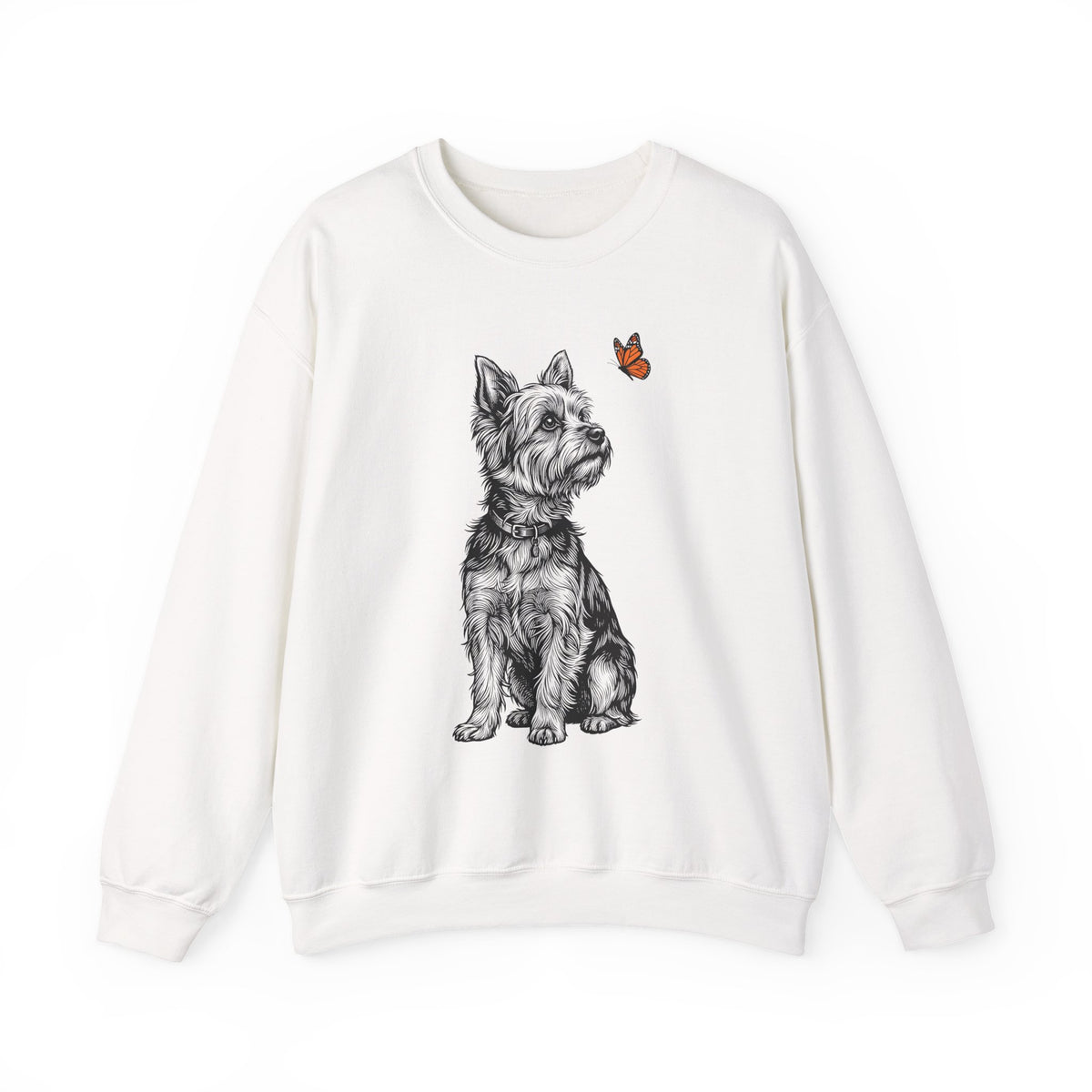 Yorkshire Terrier Butterfly Crewneck Sweatshirt White